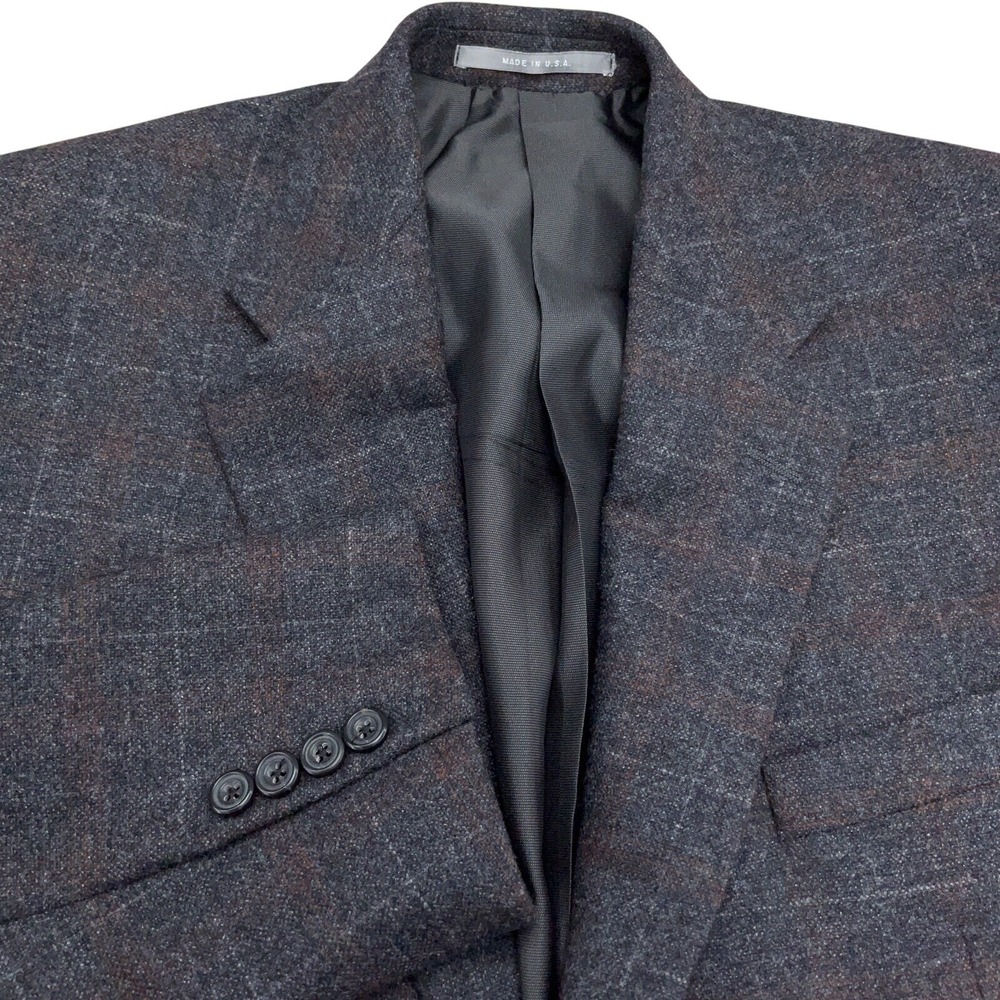 Hickey Freeman Blazer Men 40 Gray Brown Windowpane‎ Plaid Bespoke Union USA VTG